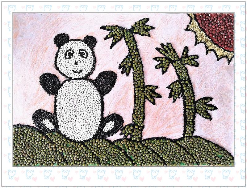 豆子贴画熊猫和竹子