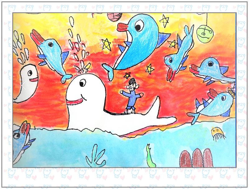 艺术实践作品展播 > 绘画 > 油画棒画《快乐的海豚》 图文编辑:尚莉