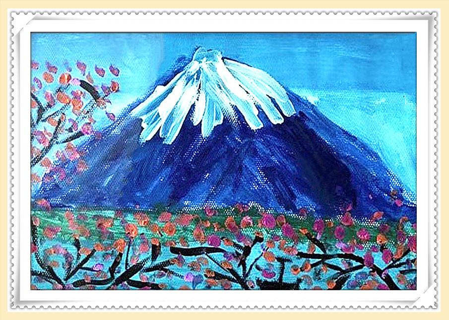 水粉画《富士山》