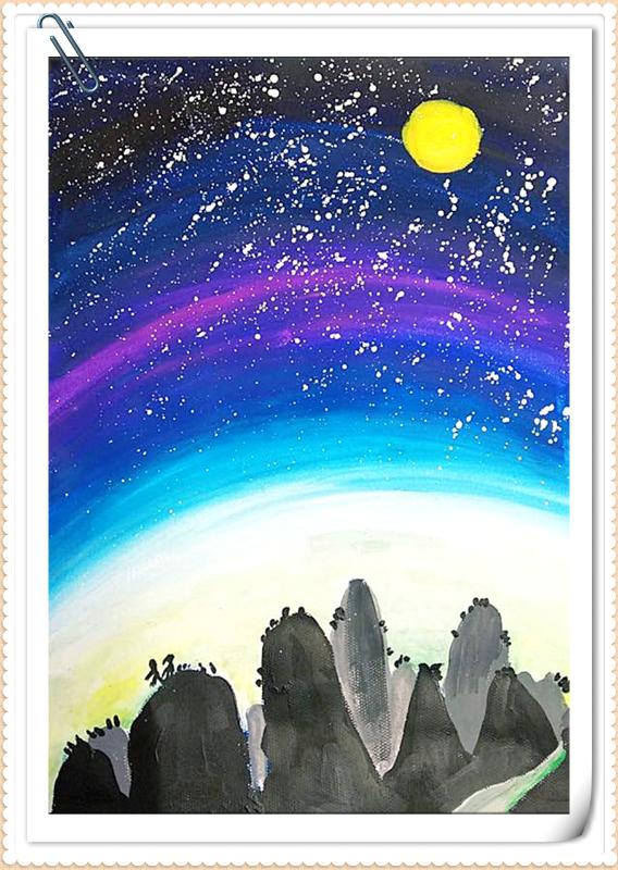 水粉画《月夜》