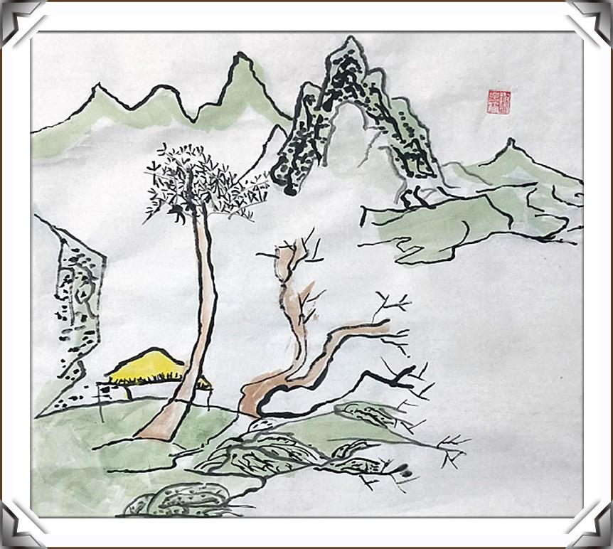 水墨画《青山绿水》