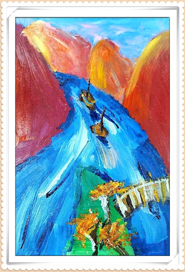 丙烯画《最美都江堰》