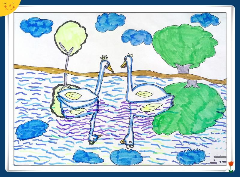 水中倒影儿童画简单图片