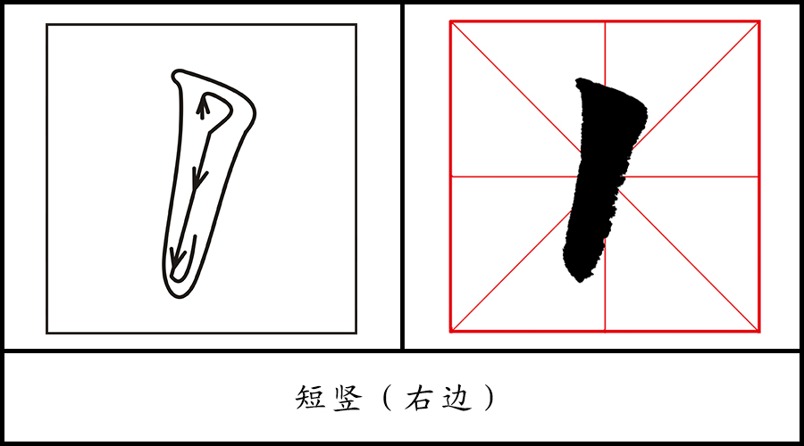 逆锋起笔,向右下稍顿,再转笔向左下直行,收笔即止,不做悬针和垂露的